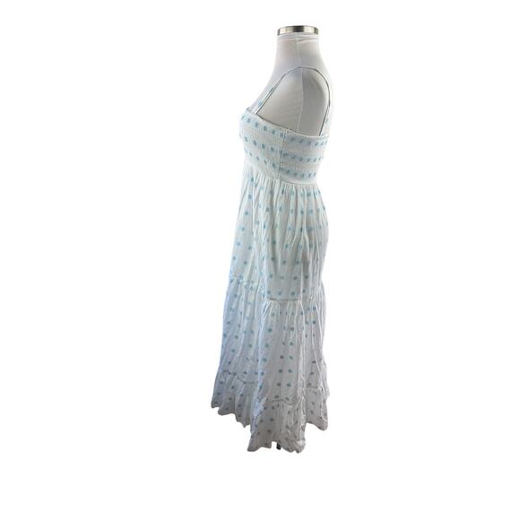 Zara Floral Embroidered Tiered Maxi Sundress Smocked White Blue Dress Size Large - Picture 9 of 16